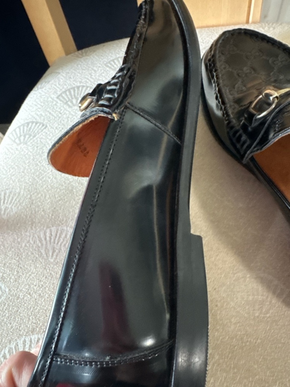 Authentic Gucci Black Embossed GG Leather Horsebit Loafers - Picture 10 of 11
